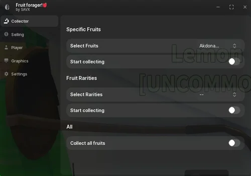 Savx Collector menu with specific-fruit and rarity filters in Fruit Forager