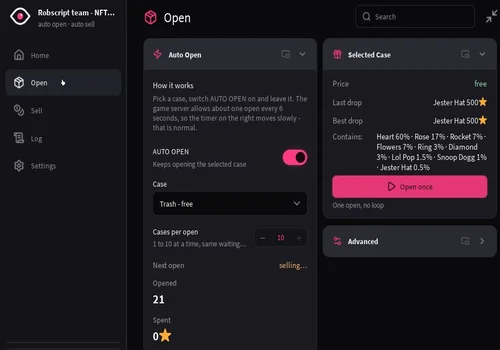Robscript Team NFT Battle case opening and selling hub