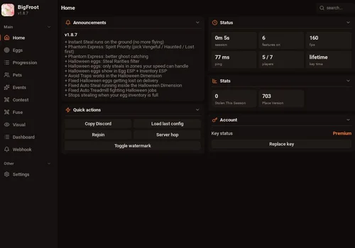 BigFroot menu in Steal An Egg