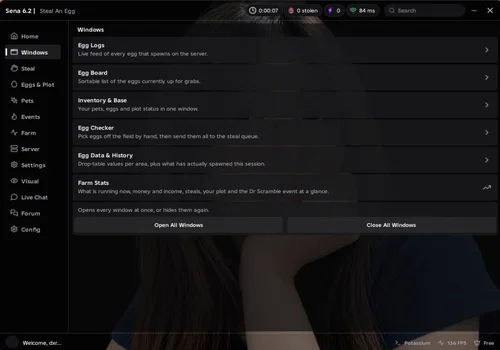 Sena 6.2 menu in Steal An Egg