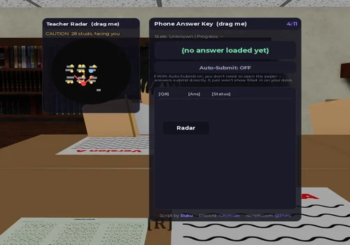 Ruku Answer Key script panel and teacher radar in Cheating During Testing