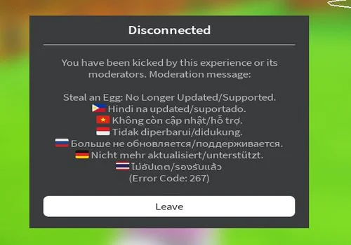 Ouroboros Hub no longer supported message for Steal An Egg
