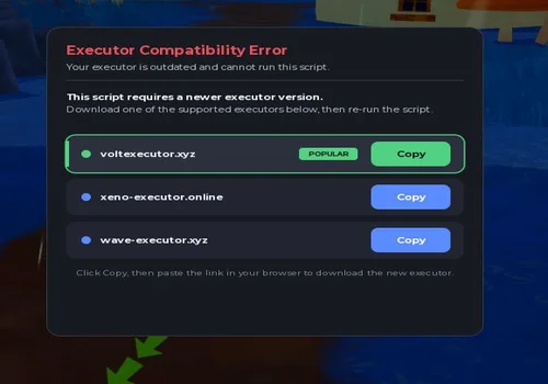 Fake Executor Compatibility Error popup offering suspicious executor download links