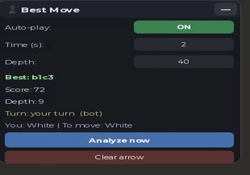 Best Move GUI with Auto-play switch, Time, Depth and Analyze now