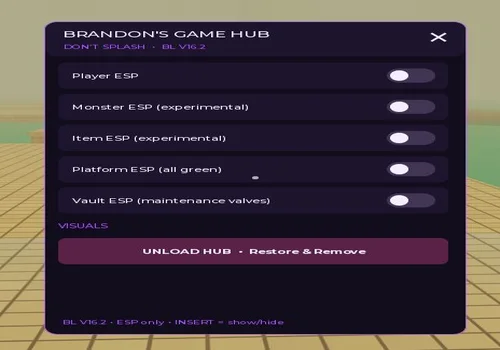 Brandon’s Game Hub ESP menu for DONT SPLASH