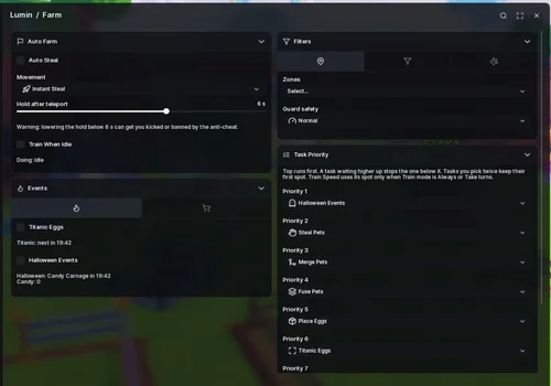 Lumin Hub menu in Break and Steal an Egg