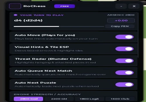 Arsenic menu with Auto Move, Auto Queue Next Match and Auto Next Puzzle