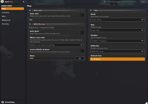 Apel Hub interface for Anime Zero