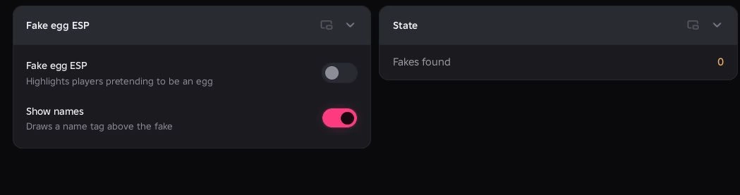 Fake egg ESP controls and the Fakes found counter