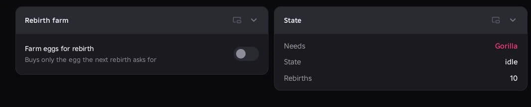 Farm eggs for rebirth with Needs, State and Rebirths status