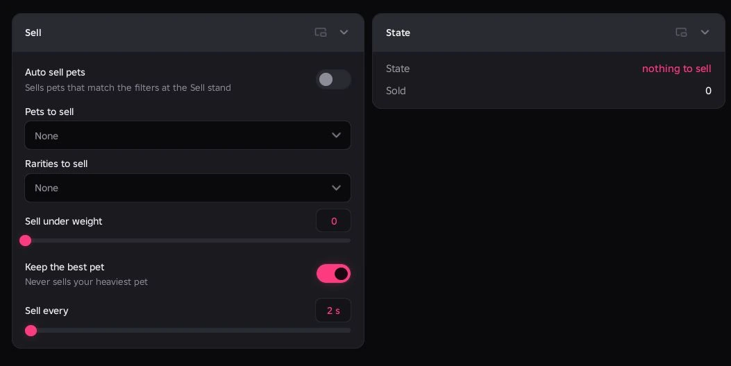 Auto Sell Pets filters, Sell under weight and Keep the best pet