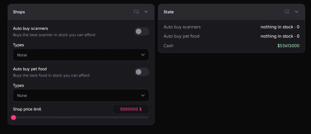 Scanner and pet food purchasing filters with a shared shop price limit