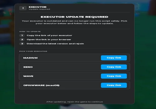 Huss Valley loader popup claiming that an executor update is required