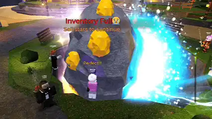 Star Fishing Hub catching stars while the game displays Inventory Full
