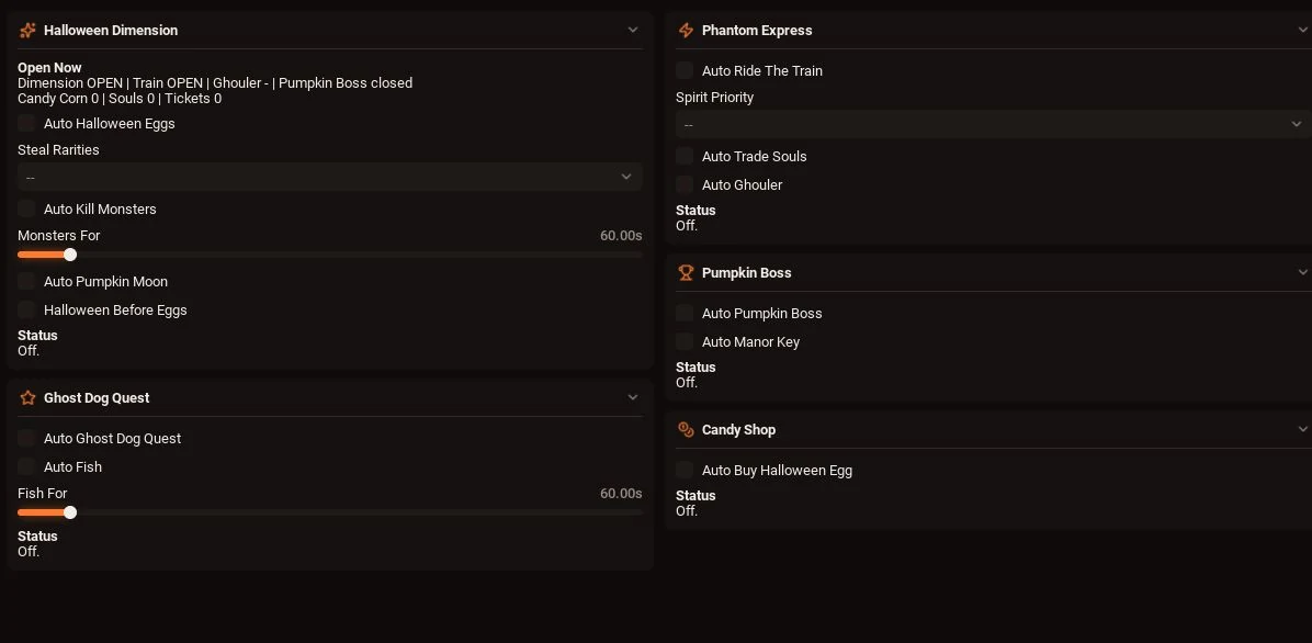 BigFroot Halloween Dimension, Ghost Dog Quest, Phantom Express and Candy Shop controls