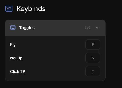 Fly F, NoClip N and Click TP T keybinds in the RobScript Team hub
